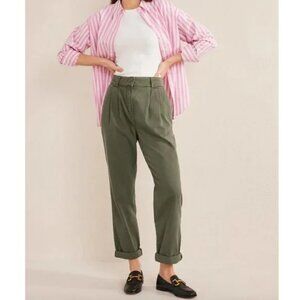 Boden Washed Casual Trousers Olive Green Cotton US Women's Size 10L Lagenlook